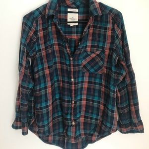 American eagle soft cotton plaid button down